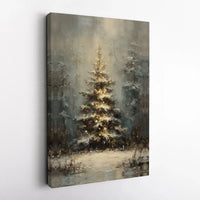 Glowing Snowy Forest Canvas, Christmas Tree Canvas Wall Art, Winter Holiday Landscape Canvas Print, Festive Wall Decor, Xmas Present Art
