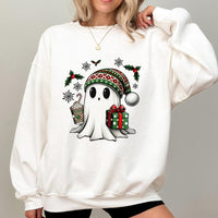 Adorable Spooky Festive Ghost Holiday Sweater, Christmas Ghost Sweatshirt, Humorous Christmas Season Graphic Crewneck, Comfy Xmas Winter Pullover