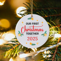 Couple Keepsake Ornament, Our First Christmas Together 2025 Ornament, Ceramic Stars Pine Ornament, First Xmas Tree Decor, Holiday Present