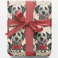 Red Bow Tie Dog Gift Wrap Roll, Dalmatian Christmas Wrapping Paper, Festive Spotted Puppy Holiday Wrapping Paper, Dog Lover Present Wrap