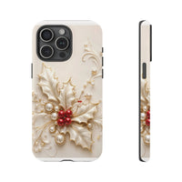 Elegant Christmas Holly iPhone Cover, Holly Berry Pearl Phone Case, Gold Pearl Holiday Phone Case, Festive Winter Holly Case