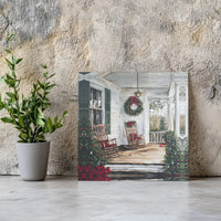 Comfy Holiday Wreath Rocking Chair Wall Art, Rustic Christmas Farmhouse Porch Canvas Art, Winter Scene Print, Digital Download Art Present