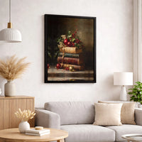 Antique Holiday Oil Painting Poster, Vintage Christmas Books and Holly Still Life Art Print, Winter Wall Decor, Digital Download