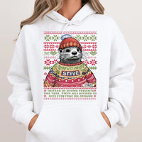 Adorable Otter Ugly Xmas Sweater Graphic Pullover, Steve the Otter Humorous Christmas Hoodie, Holiday Animal Hooded Sweatshirt, Xmas Present