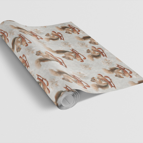 Winter Woodland Gift Wrap, Snowboarding Squirrel Wrapping Paper, Adorable Animal Christmas Wrapping Paper, Holiday Sports Pre