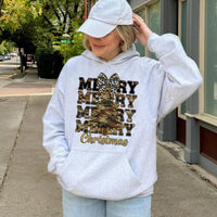 Leopard Bow Holiday Sweatshirt, Camo Christmas Tree Hoodie, Country Xmas Graphic Pullover, Merry Festive Hooded Sweater, Winter Holiday Present