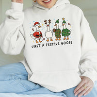 Adorable Christmas Animal Hoodie, Festive Goose Hoodie, Humorous Winter Goose Sweatshirt, Holiday Season Bird Graphic Hooded Pullover