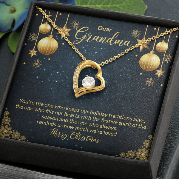 Dainty Gold Heart Pendant Necklace, Grandma Forever Love Necklace, Sparkling Cubic Zirconia Heart Necklace, Nana Christmas Je