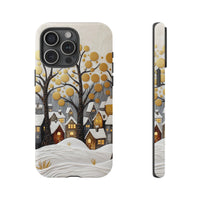 Snowy Town Golden Trees Holiday Case, Winter Village Phone Case iPhone, Comfy Christmas Tough Phone Case, Winter Wonderland Phone Cover