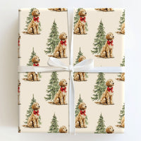 Watercolor Dog with Red Bow Gift Wrap, Goldendoodle Christmas Wrapping Paper, Holiday Puppy Wrapping Paper, Dog Lover Present Packaging Roll
