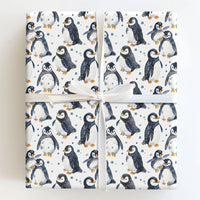 Adorable Winter Animal Gift Wrap, Watercolor Penguin Wrapping Paper, Arctic Bird Holiday Present Wrap, Baby Shower Christmas Wrapping Paper
