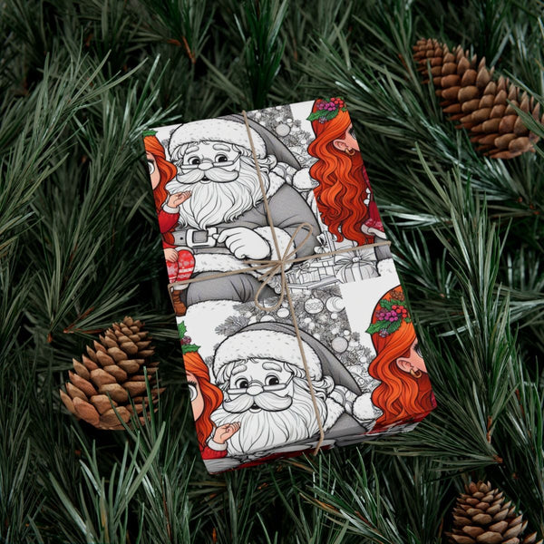 Adorable Holiday Gift Wrap Roll, Santa and Girl Christmas Wrapping Paper, Festive Present Paper for Kids, Xmas Gift Wrapping 