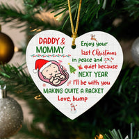 Humorous Pregnancy Announcement Ornament, Last Christmas Without Kids Ornament, Expecting Parents Heart Decor, New Baby Ceramic Keepsake