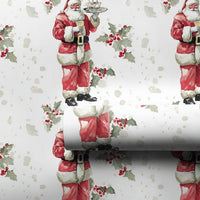 Santa Champagne Coupe Gift Wrap, Champagne Santa Wrapping Paper, Watercolor Holly Berry Wrapping Paper, Elegant Christmas Wrapping Paper