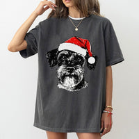Santa Hat Dog T-Shirt, Schnauzer Christmas T-Shirt, Humorous Schnauzer Puppy T-Shirt, Adorable Holiday Dog Graphic Tee, Festive Dog Lover Present