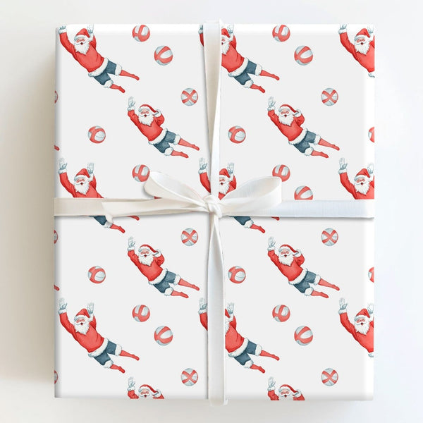 Athletic Sports Santa Gift Wrap, Volleyball Santa Wrapping Paper, Humorous Volleyball Player Present Wrap, Christmas Volleyba