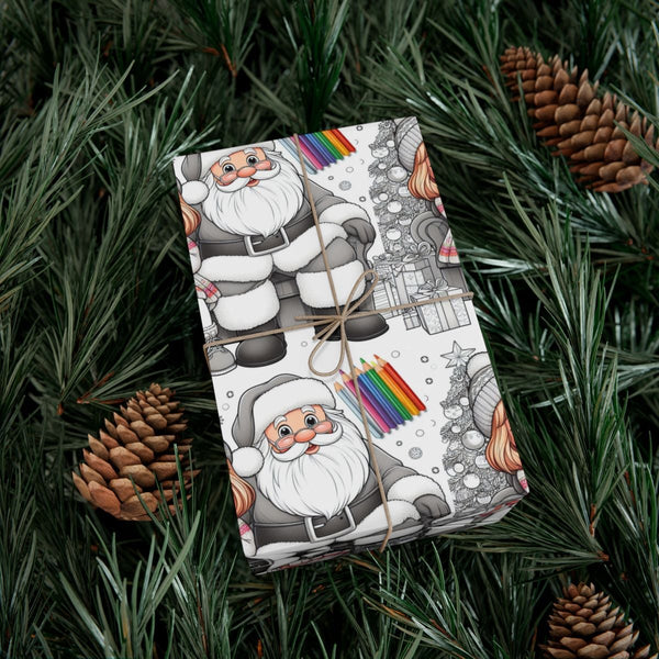 Santa Claus Christmas Gift Wrap, Coloring Book Santa Wrapping Paper, DIY Holiday Coloring Wrapping Paper, Kids Festive Presen