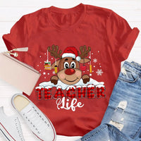 Red Plaid Teacher Shirt, Christmas Teacher Life T-Shirt, Holiday Educator Tee, Festive Plaid Graphic T-Shirt, Teacher Christmas Present Tee