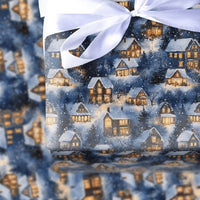 Snowy Night Christmas Gift Wrap, Winter Village Wrapping Paper, Comfy Holiday Town Watercolor Wrapping Paper, Festive Xmas Present Gift Wrap