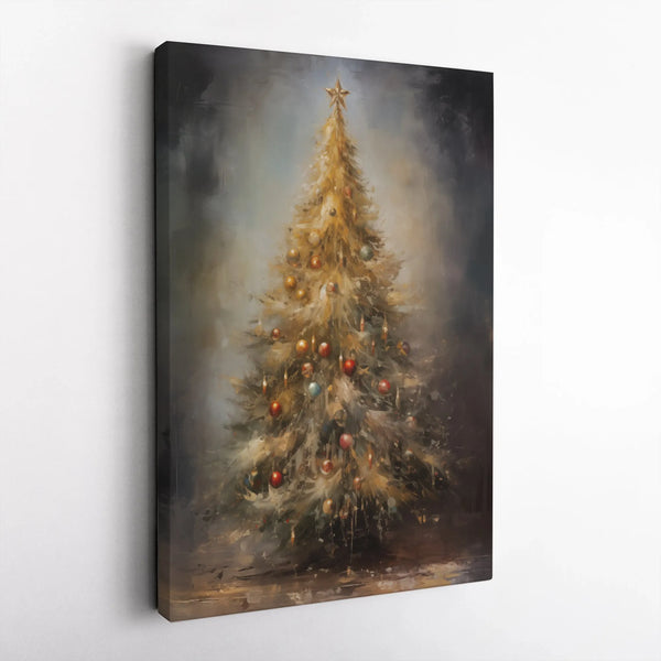 Oil Painting Style Holiday Decor Print, Christmas Tree Canvas Wall Art, Vintage Festive Winter Tree Canvas, Xmas Decor Digita