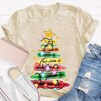 Colorful Holiday Crayon T-Shirt, Christmas Crayon Tree Shirt, Adorable Festive Tree Tee, Art Teacher Xmas Graphic Tee, Holiday Season Apparel