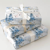 Snowy Cabin Wrapping Paper, Watercolor Moose Gift Wrap, Winter Wildlife Gift Wrapping Paper, Rustic Holiday Present Wrap, Christmas Paper