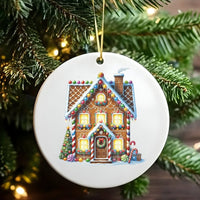Candy Decorated Home Ornament, Gingerbread House Christmas Ornament, Festive Holiday Tree Ornament, Ceramic Keepsake Present