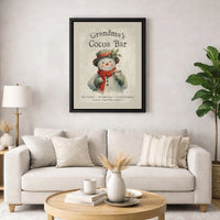 Vintage Snowman Canvas Print, Grandma's Cocoa Bar Canvas Art, Festive Winter Kitchen Canvas Wall Art, Comfy Christmas Decor Holiday Present