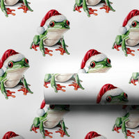 Red Eyed Frog Santa Hat Gift Wrap Roll, Tree Frog Christmas Wrapping Paper, Adorable Animal Holiday Wrapping Paper, Whimsical Kids Gift Wrap