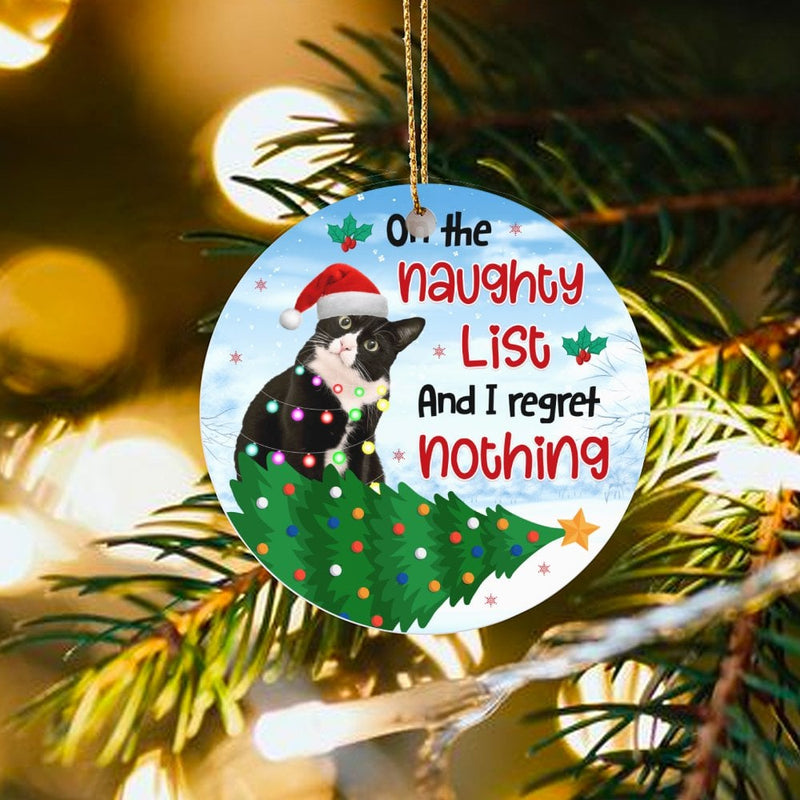 Humorous Naughty List Cat Ornament, Tuxedo Cat Christmas Ornament, Adorable Pet Holiday Ceramic Ornament, Cat Lover Xmas Tree Keepsake Present