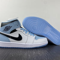 Mid Top Sneakers, Blue White Black Colorway, Lace Up Design, Casual Gift for Sneaker Fans