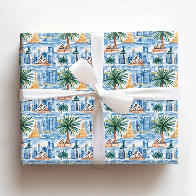 Sydney Opera House Gift Wrap, Australian Christmas Wrapping Paper, Tropical Palm Tree Holiday Wrapping Paper, Aussie Summer Gift Wrap Roll