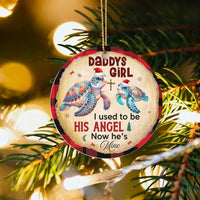 Memorial Sympathy Christmas Ornament, Daddys Girl Sea Turtle Ornament, Loving Daughter Keepsake Ornament, Ceramic Round Holiday Tree Present