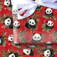 Holly and Berry Gift Wrap, Christmas Panda Bear Wrapping Paper, Red Holiday Wrapping Paper, Adorable Animal Lover Festive Gift Wrap Roll
