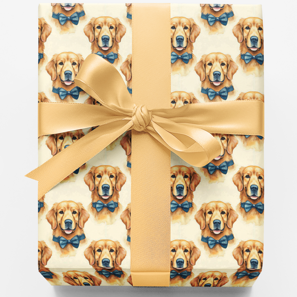 Dog Lover Wedding Gift Wrap, Golden Retriever Wrapping Paper, Golden Vows and Hearts Wrapping Paper, Holiday Christmas Gift W