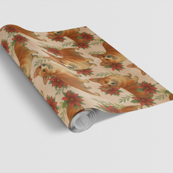 Christmas Corgi Dog Gift Wrap, Cardigan Welsh Corgi Wrapping Paper, Comfy Fireside Holiday Paper Roll, Corgi Dog Lover Xmas W