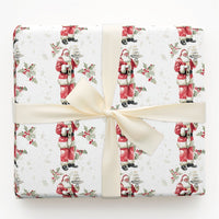 Santa Champagne Coupe Gift Wrap, Champagne Santa Wrapping Paper, Watercolor Holly Berry Wrapping Paper, Elegant Christmas Wrapping Paper