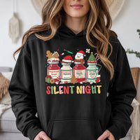 Medication Vials Christmas Hoodie, Silent Night Nurse Hoodie, Humorous Medical ICU RN Holiday Hoodie, Winter Healthcare Graphic Sweatshirt