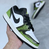 Low Top Sneakers, White Green Colorway, Cracked Pattern, Lace Up Design, Casual Gift for Sneaker Fans