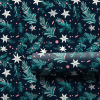 Star Pattern Gift Wrap, Teal Pine Wrapping Paper, Navy Blue Celestial Wrapping Paper, Winter Pine Gift Wrap, Christmas Wrapping Paper Roll