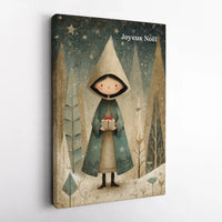 Whimsical Winter Wonderland Canvas Print, Joyeux Noel Snowy Forest Child Canvas, French Holiday Canvas Wall Art, Christmas Home Decor Present