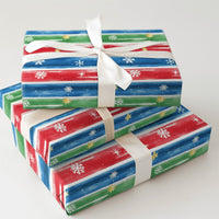 Colorful Snowflake Holiday Gift Wrap, Festive Watercolor Stripe Christmas Wrapping Paper, Winter Star Gift Wrapping Paper, Roll Gift Wrap