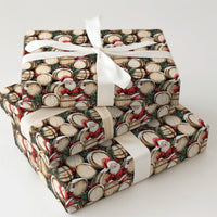 Rustic Holiday Bourbon Gift Wrap, Santa Whiskey Barrel Christmas Wrapping Paper, Vintage Santa Claus Wrapping Paper