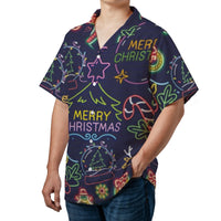 Reindeer Snow Globe Hawaiian Shirt, Neon Christmas Hawaiian Shirt, Holiday Party Button Up Shirt, Retro Xmas Aloha Shirt, Christmas Present
