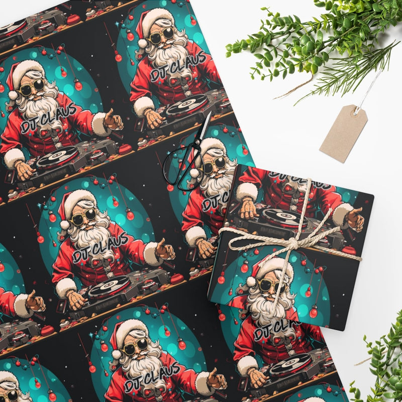Santa Turntables Wrapping Paper, DJ Claus Gift Wrapping Paper, Humorous Christmas Gift Wrap Roll, Holiday Party Paper, Music Lover Present Wrap