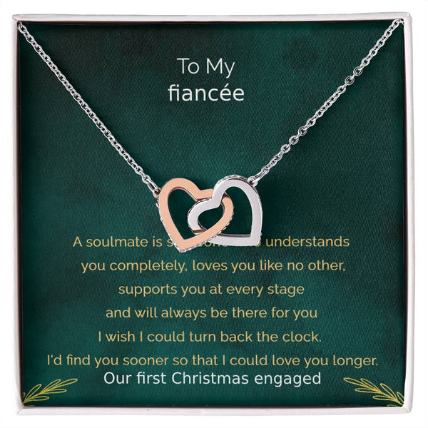 Fiancee Heart Necklace, Interlocking Hearts Necklace, CZ Crystal Pendant Necklace, Christmas Present for Fiancee, Engagement 