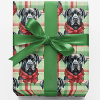 Plaid Dog Gift Wrap, Cane Corso Christmas Wrapping Paper, Festive Puppy Present Wrap, Holiday Cane Corso Lover Present Packaging Paper Roll