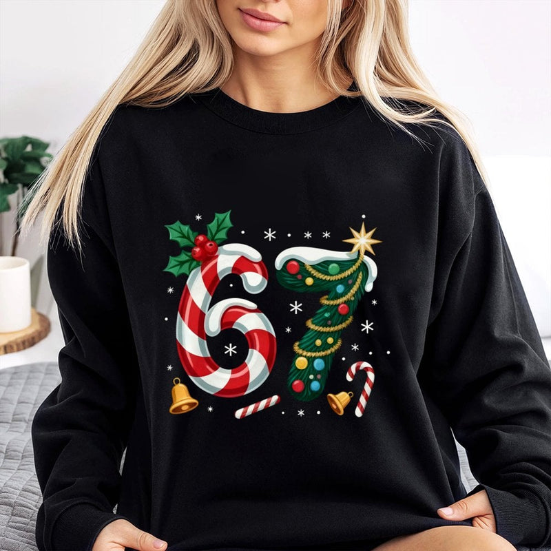Candy Cane Holiday Tree Sweatshirt, 67th Birthday Christmas Sweatshirt, Festive 67th Birthday Xmas Crewneck, Winter Holiday Party Sweatshirt