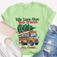 Custom Name Bus Driver Shirt, Personalized School Bus Christmas Tree T-Shirt, Holiday School Bus Tee, Christmas Tree Graphic Teacher Shirt