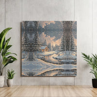 Snowy Forest Cottage Landscape Painting Canvas, Winter Cabin Canvas Wall Art, Comfy Christmas Wall Decor, Holiday Season Canvas Print